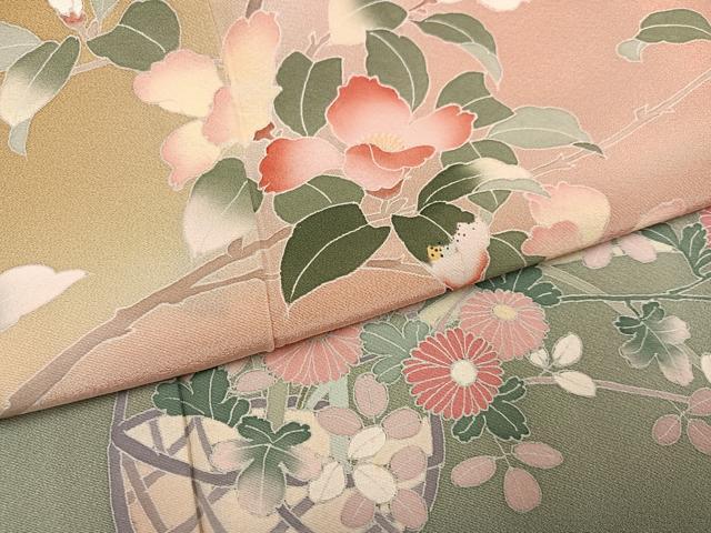 平和屋着物●訪問着 友禅 作家物 枝花文 暈し染め 正絹 逸品 AABI4830ph