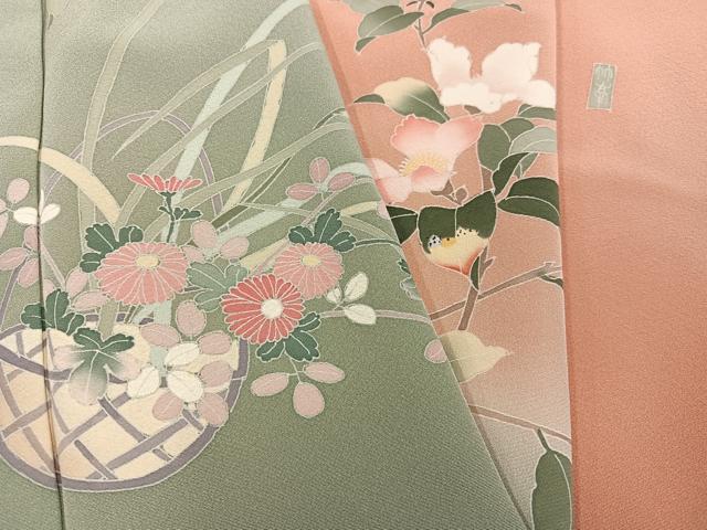 平和屋着物●訪問着 友禅 作家物 枝花文 暈し染め 正絹 逸品 AABI4830ph