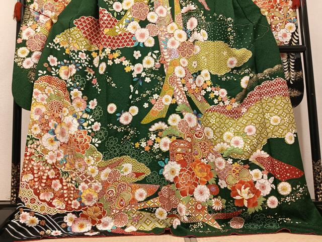 平和屋着物●豪華振袖 辻が花 絞り 御所車花文 金彩 銀通し地 正絹 逸品 AABI4832ph