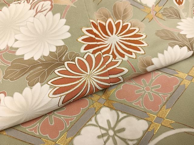 平和屋着物●訪問着 友禅 駒刺繍 草花文 金彩 正絹 逸品 AABI4833ph