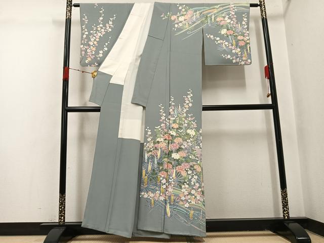 平和屋着物●訪問着 友禅 作家物 武 枝花文 正絹 逸品 AABI4838ph