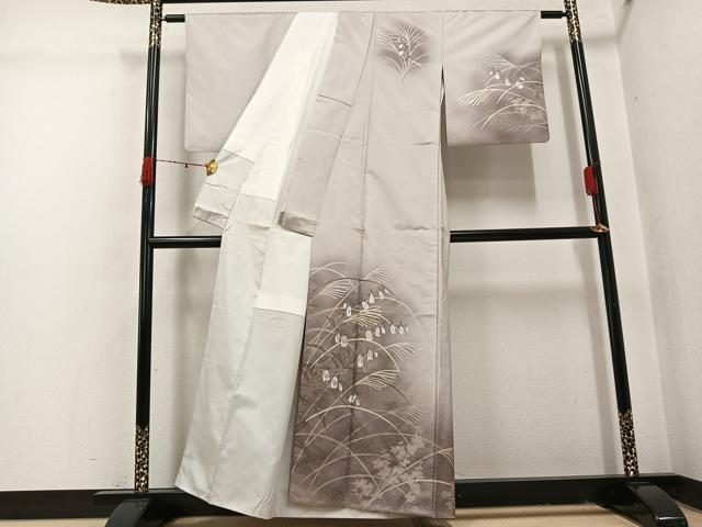 平和屋着物●本場大島紬 染大島 訪問着 手描き 草花文 暈し染め 金彩 正絹 逸品 AABI4839ph