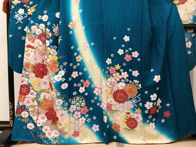 平和屋着物●豪華振袖 雪輪花文 暈し染め 金彩 正絹 逸品 AABI4844ph