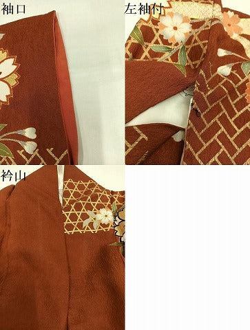 平和屋着物●豪華振袖 駒刺繍 枝花文 暈し染め 金彩 正絹 逸品 AABI4847ph