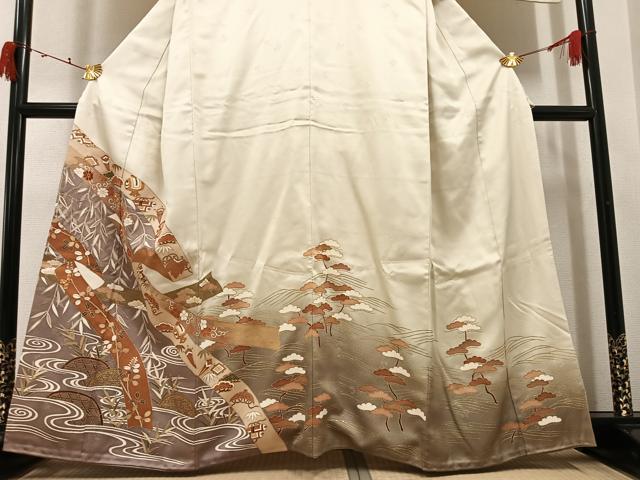 平和屋着物●豪華色留袖 友禅 駒刺繍 松竹梅籬宝尽くし 暈し染め 金彩 正絹 逸品 AABI4851ph