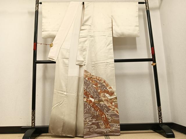 平和屋着物●豪華色留袖 友禅 駒刺繍 松竹梅籬宝尽くし 暈し染め 金彩 正絹 逸品 AABI4851ph