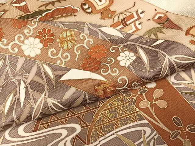 平和屋着物●豪華色留袖 友禅 駒刺繍 松竹梅籬宝尽くし 暈し染め 金彩 正絹 逸品 AABI4851ph
