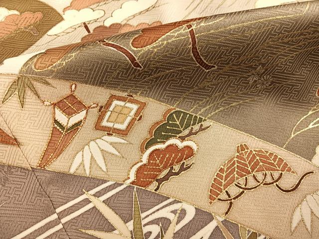 平和屋着物●豪華色留袖 友禅 駒刺繍 松竹梅籬宝尽くし 暈し染め 金彩 正絹 逸品 AABI4851ph