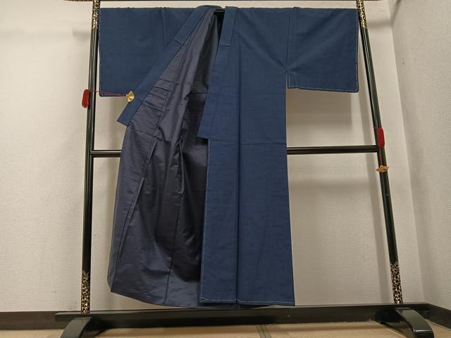 平和屋着物●男性 紬 アンサンブル 色無地 藍鉄色 キングサイズ 正絹 逸品 未使用 AABI4852ph