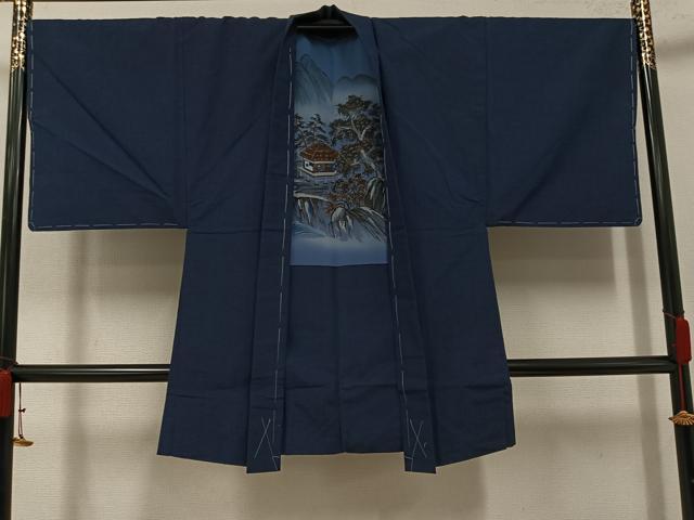 平和屋着物●男性 紬 アンサンブル 色無地 藍鉄色 キングサイズ 正絹 逸品 未使用 AABI4852ph