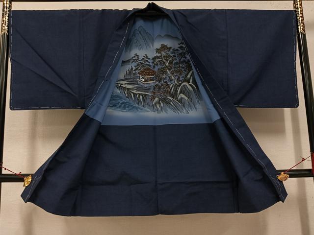 平和屋着物●男性 紬 アンサンブル 色無地 藍鉄色 キングサイズ 正絹 逸品 未使用 AABI4852ph