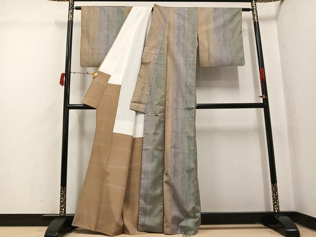 平和屋着物●染色家 岩浅公展 小紋 間道 暈し染め 正絹 逸品 AABI4860ph