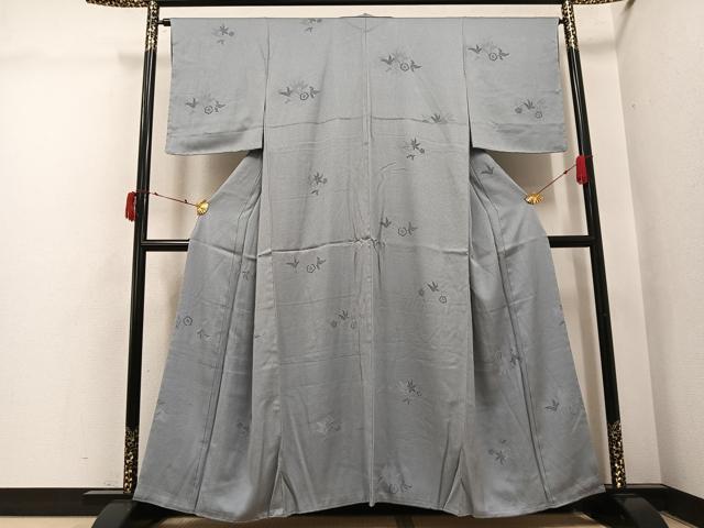 平和屋着物●上質な色無地 輪奈ビロード 更紗地紋 蕎麦切色 正絹 逸品 未使用 AABI4871ph