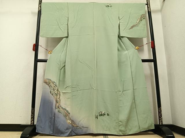 平和屋着物●訪問着 群れ鶴草花文 暈し染め 金彩 正絹 逸品 AABI4873ph