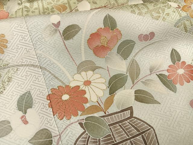平和屋着物●訪問着 友禅 駒刺繍 花車文 金彩 正絹 逸品 AABI4885ph