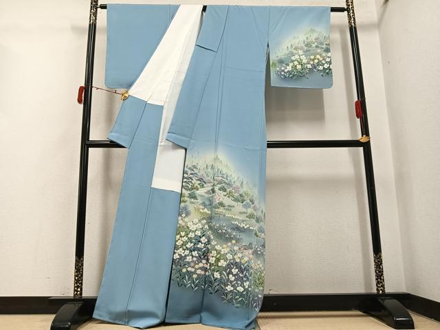 平和屋着物●訪問着 友禅 作家物 風景草花文 暈し染め 正絹 逸品 未使用 AABI4888ph