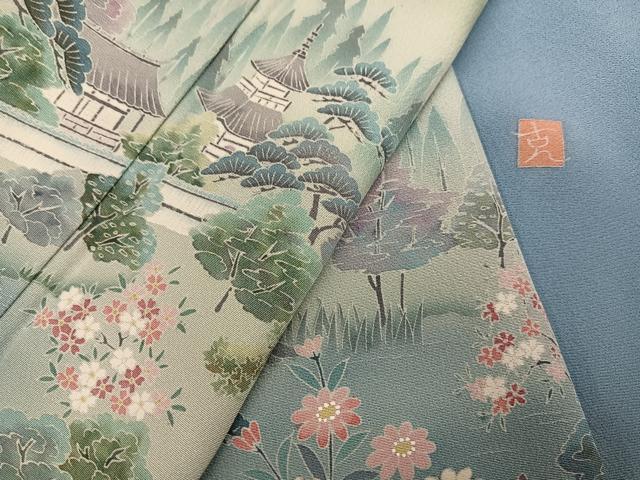 平和屋着物●訪問着 友禅 作家物 風景草花文 暈し染め 正絹 逸品 未使用 AABI4888ph