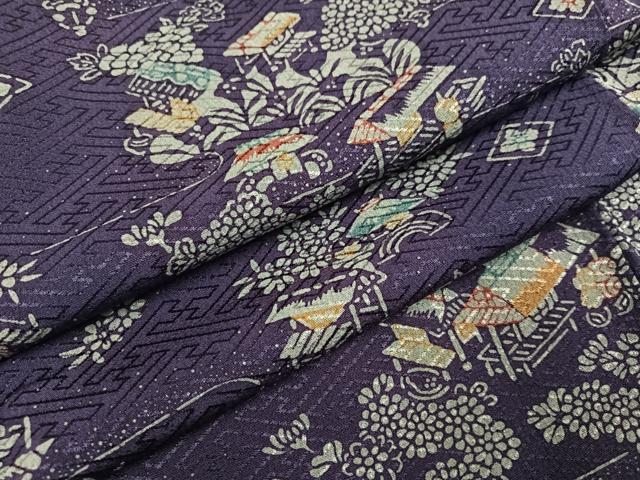 平和屋着物●上質な小紋 型染め 風景花文 正絹 逸品 AABI4889ph