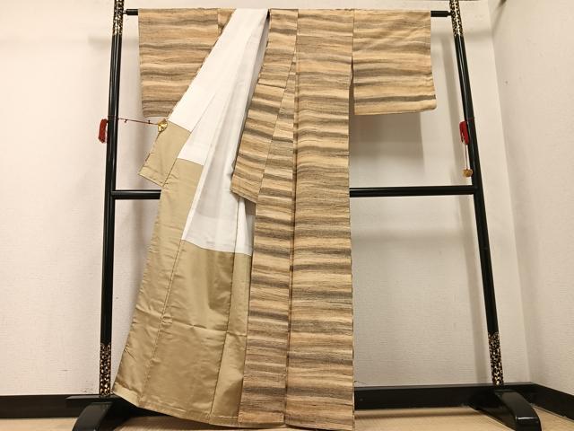 平和屋着物●上質な紬 横段文 正絹 逸品 未使用 AABI4894ph