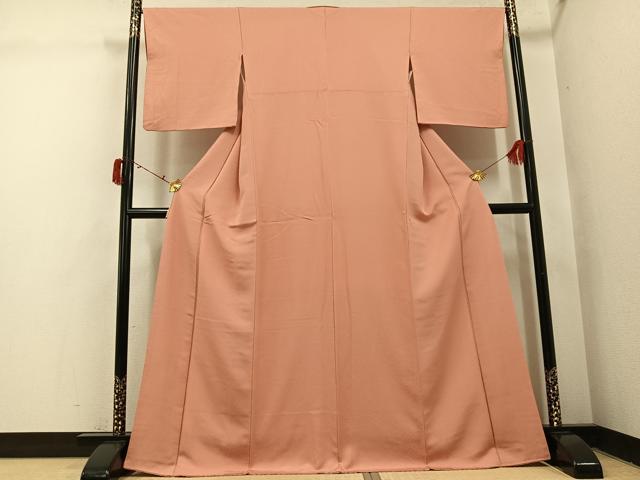 平和屋着物●上質な色無地 文字地紋 赤香色 正絹 逸品 AABI4897ph