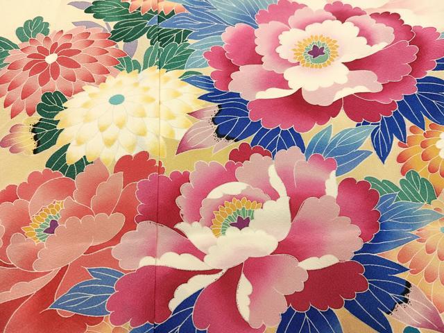 平和屋着物●豪華振袖 友禅 作家物 幸雄 枝花文 浜ちりめん 仮絵羽 逸品 未使用 AABI4901ph