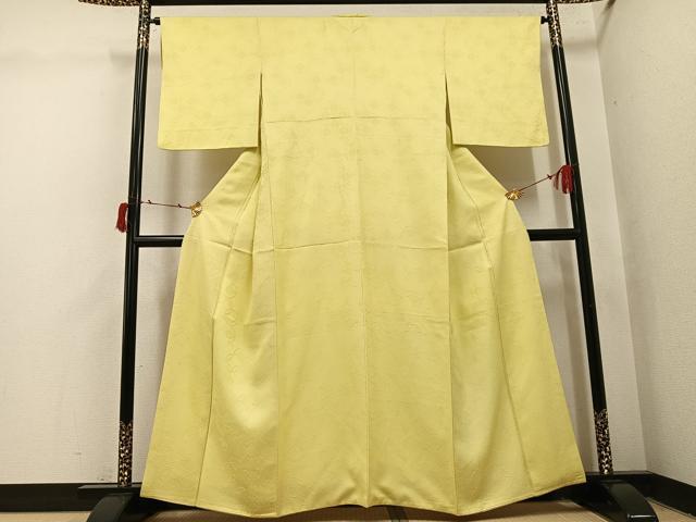 平和屋着物●上質な色無地 七宝花地紋 淡黄色 正絹 逸品 AABI4903ph