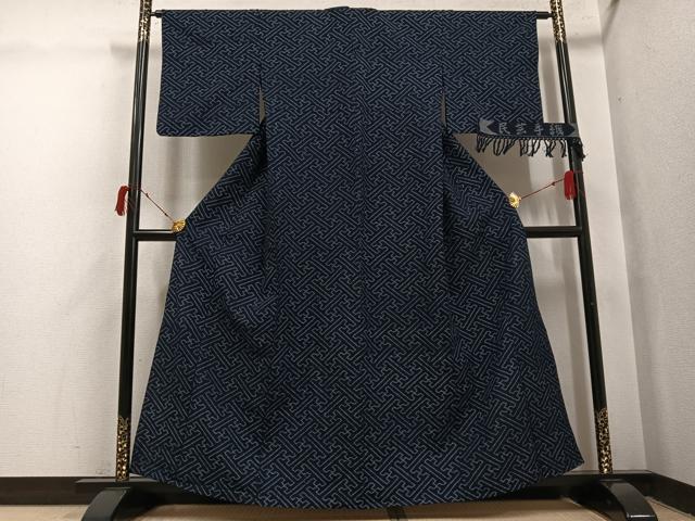 平和屋着物●久留米絣 単衣 民芸手織 紗綾形 反端付き 綿 逸品 AABI4905ph