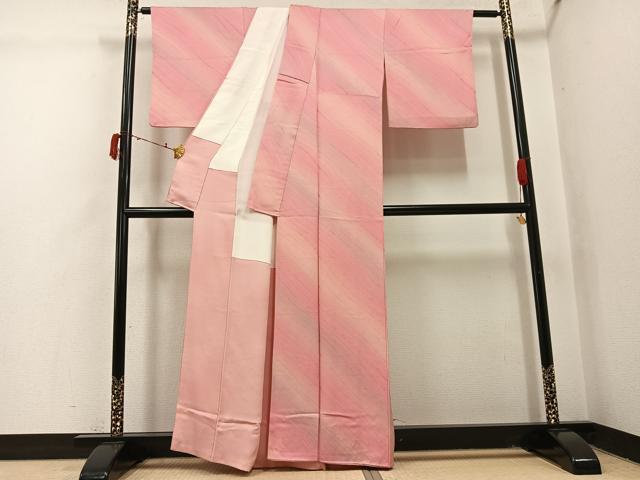 平和屋着物●上質な小紋 斜縞 暈し染め 正絹 逸品 AABI4909ph