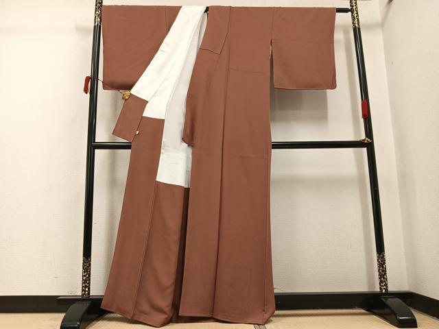 平和屋着物●上質な色無地 赭色 正絹 逸品 AABI4912ph