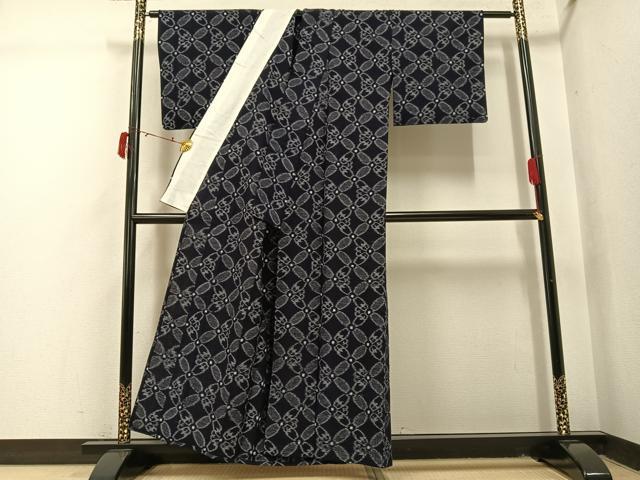 平和屋着物●久留米絣 単衣 伝統紬織 反端付き 綿 逸品 AABI4916ph
