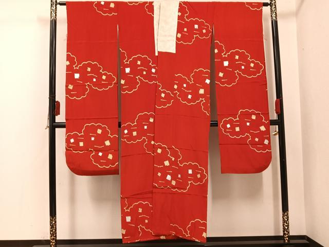 平和屋着物●アンティーク 大正ロマン 振袖用長襦袢 袷 破れ色紙雲文 金銀彩 正絹 逸品 AABI4919ph