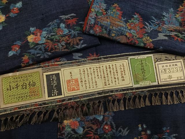 平和屋着物●小千谷紬 風景草花文 証紙付き 正絹 逸品 未使用 AABI4925ph