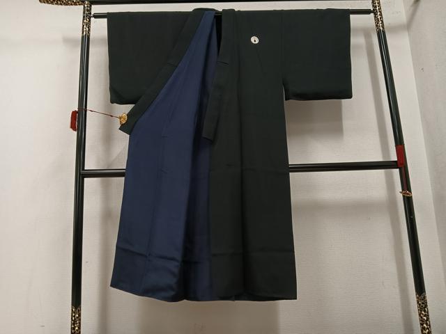 平和屋着物●男性 黒紋付・羽織セット 正絹 逸品 AABI4926ph
