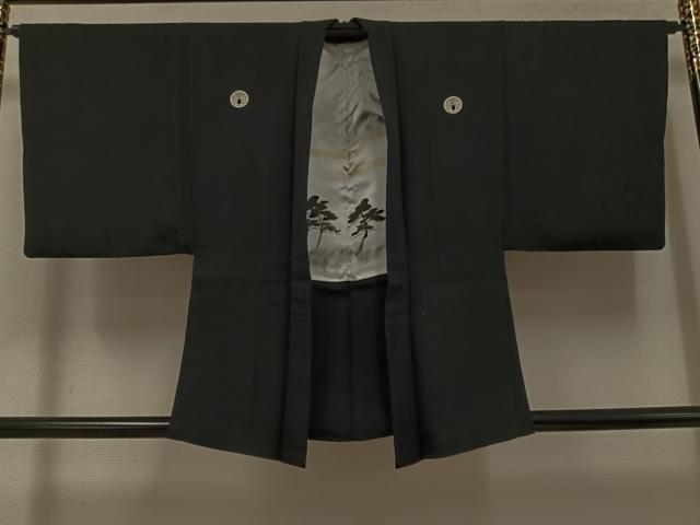 平和屋着物●男性 黒紋付・羽織セット 正絹 逸品 AABI4926ph