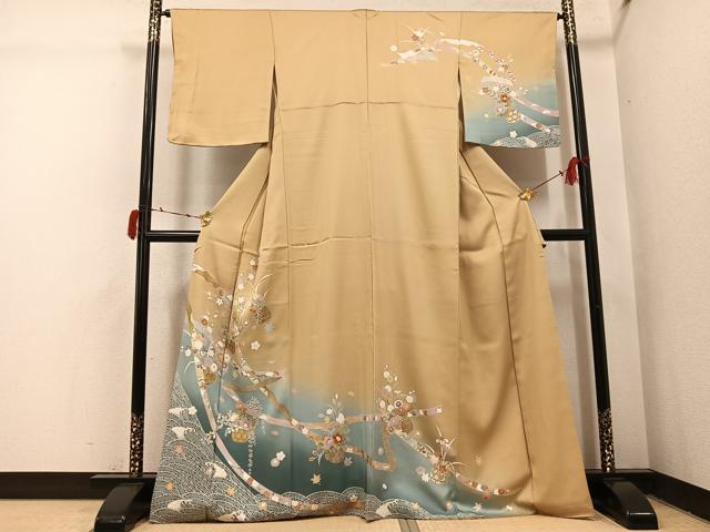 平和屋着物●訪問着 駒刺繍 花篭文 暈し染め 金彩 正絹 逸品 AABI4927ph