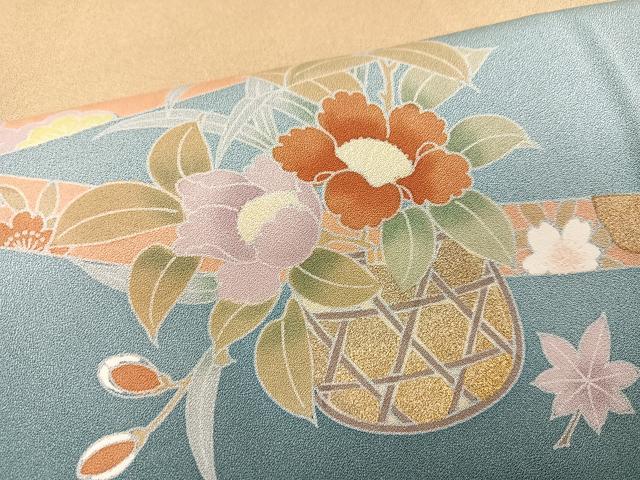 平和屋着物●訪問着 駒刺繍 花篭文 暈し染め 金彩 正絹 逸品 AABI4927ph
