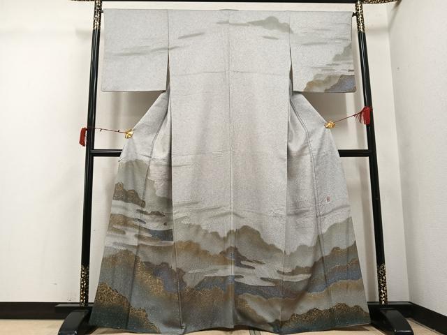 平和屋着物●越後十日町の一流染匠 桐屋・翠山工房 訪問着 霞文 暈し染め 金彩 正絹 逸品 AABI4928ph