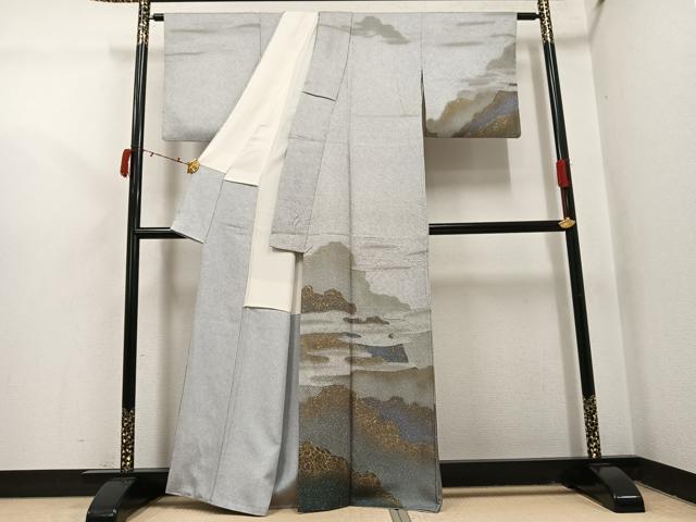 平和屋着物●越後十日町の一流染匠 桐屋・翠山工房 訪問着 霞文 暈し染め 金彩 正絹 逸品 AABI4928ph