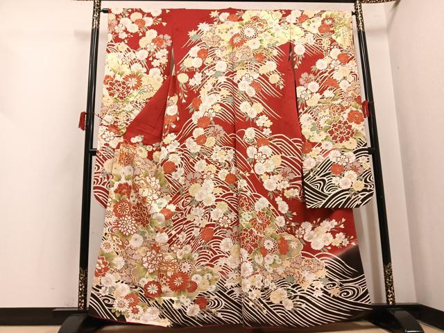 平和屋着物●豪華振袖 刺繍 貝桶花文 暈し染め 金彩 正絹 逸品 AABI4931ph