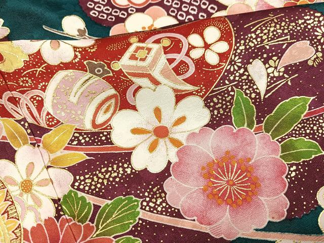 平和屋着物●豪華振袖 刺繍 吉祥花文 暈し染め 金彩 正絹 逸品 AABI4932ph