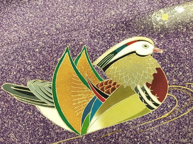 平和屋着物●豪華振袖 友禅 作家物 鴛鴦文 たたき染め 金銀彩 正絹 逸品 AABI4934ph