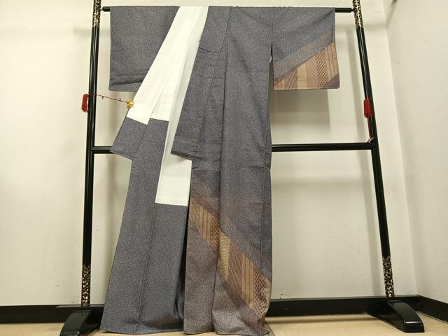 平和屋着物●訪問着 本場大島紬 染大島 斜め取り割付文 正絹 逸品 未使用 AABI4948ph