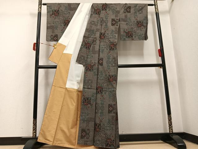 平和屋着物●本場大島紬 カタス9マルキ 草花文 正絹 逸品 未使用 AABI4949ph