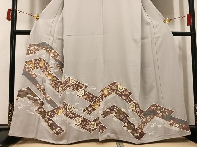 平和屋着物●豪華色留袖 駒刺繍 草花宝尽くし 金彩 正絹 逸品 AABI4954ph