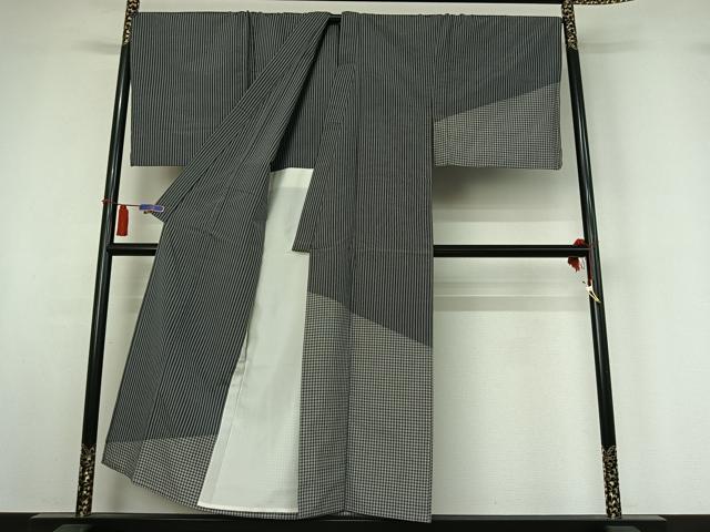 平和屋着物▽男性 訪問着 単衣 紬地 格子 キングサイズ 正絹 逸品 AABI4961jh