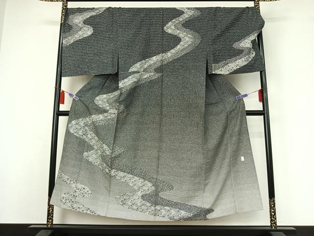 平和屋着物▽男性 訪問着 単衣 本場染大島紬地 作家物 道長花文 キングサイズ 正絹 逸品 AABI4964jh