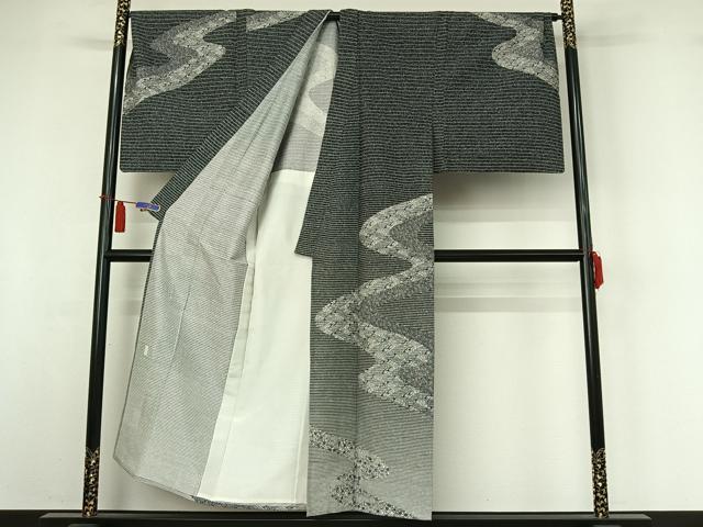 平和屋着物▽男性 訪問着 単衣 本場染大島紬地 作家物 道長花文 キングサイズ 正絹 逸品 AABI4964jh