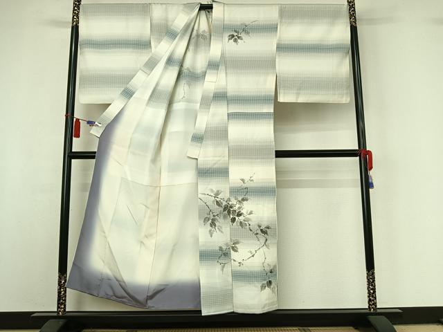 平和屋着物▽男性 訪問着 単衣 お召地 手描き 枝葉文 キングサイズ 正絹 逸品 AABI4965jh
