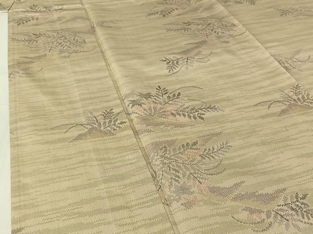 平和屋着物▽上質な紬 単衣 草花文 正絹 逸品 AABI4969jh