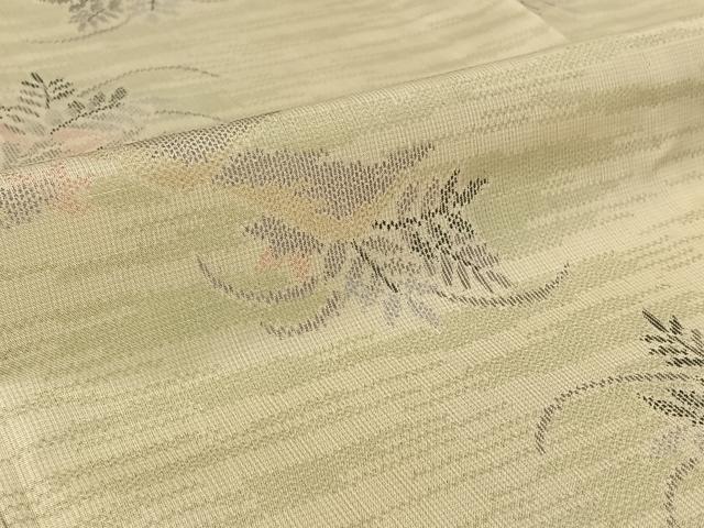平和屋着物▽上質な紬 単衣 草花文 正絹 逸品 AABI4969jh
